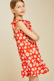 G4515-TOMATO Daisy Ruffle Sleeve Mini Dress Alternate Angle