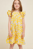 G4515-YELLOW Daisy Ruffle Sleeve Mini Dress Front