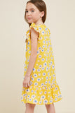 G4515-YELLOW Daisy Ruffle Sleeve Mini Dress Back