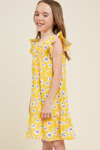 G4515-YELLOW Daisy Ruffle Sleeve Mini Dress Alternate Angle