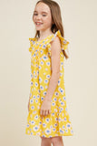 G4515-YELLOW Daisy Ruffle Sleeve Mini Dress Alternate Angle