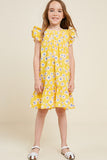 G4515-YELLOW Daisy Ruffle Sleeve Mini Dress Full Body