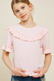 G4519-LIGHT PINK Ribbed Ruffle Knit Top Front