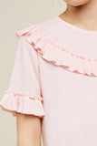 G4519-LIGHT PINK Ribbed Ruffle Knit Top Front Detail