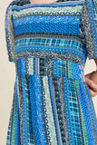 G4522-BLUE MIX Printed Babydoll Mini Dress Front Detail