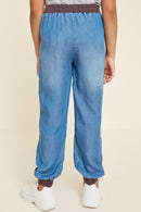 G4542-MID DENIM Chambray Side-Stripe Joggers Back