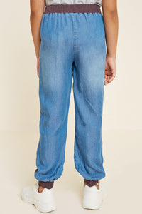 G4542-MID DENIM Chambray Side-Stripe Joggers Back