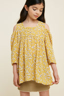 G4562-HONEY MIX Floral Cold-Shoulder Sleeve Tunic Top Front