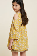 G4562-HONEY MIX Floral Cold-Shoulder Sleeve Tunic Top Back