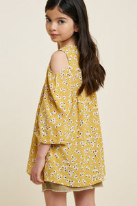 G4562-HONEY MIX Floral Cold-Shoulder Sleeve Tunic Top Back