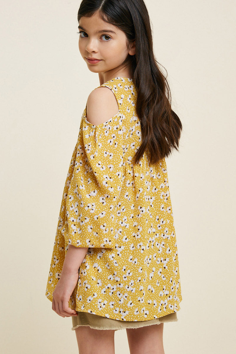 Floral Cold-Shoulder Sleeve Tunic Top