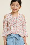 G4562-OFF WHITE MIX Floral Cold-Shoulder Sleeve Tunic Top Front