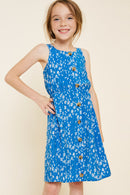 G4565-BLUE MIX Floral Button-Down Mini Dress Front