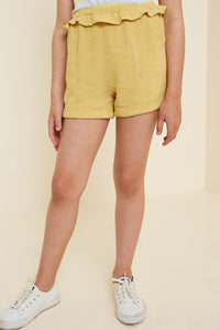 G4596-HONEY Linen Ruffle Trouser Shorts Alternate Angle