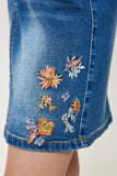 G4606-MID DENIM Floral Embroidered Denim Skirt Alternate Angle