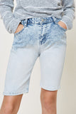 G4608-BLEACHED DENIM Ombre Acid Wash Bermuda Shorts Front