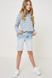 G4608-BLEACHED DENIM Ombre Acid Wash Bermuda Shorts Front Detail