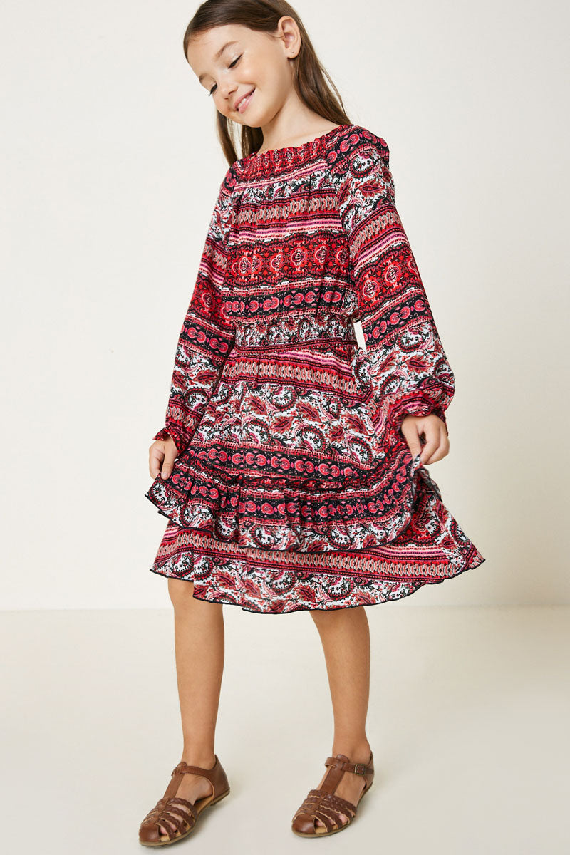 Girls' Printed Ruffle Smock Red Dress Rose Mix / L Rose Mix *Girl's Dresses Midi Dresses Hayden Los Angeles Girls' Printed Ruffle Smock Red Dress Rose Mix / L Rose Mix *Girl's Dresses Midi Dresses Hayden Los Angeles