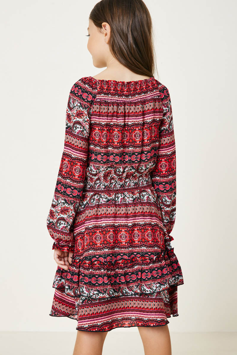 Printed Ruffle Midi Smock Dress