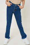 G4620-MID DENIM Distressed Ruffle Hem Jeans Front