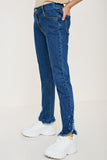 G4620-MID DENIM Distressed Ruffle Hem Jeans Alternate Angle