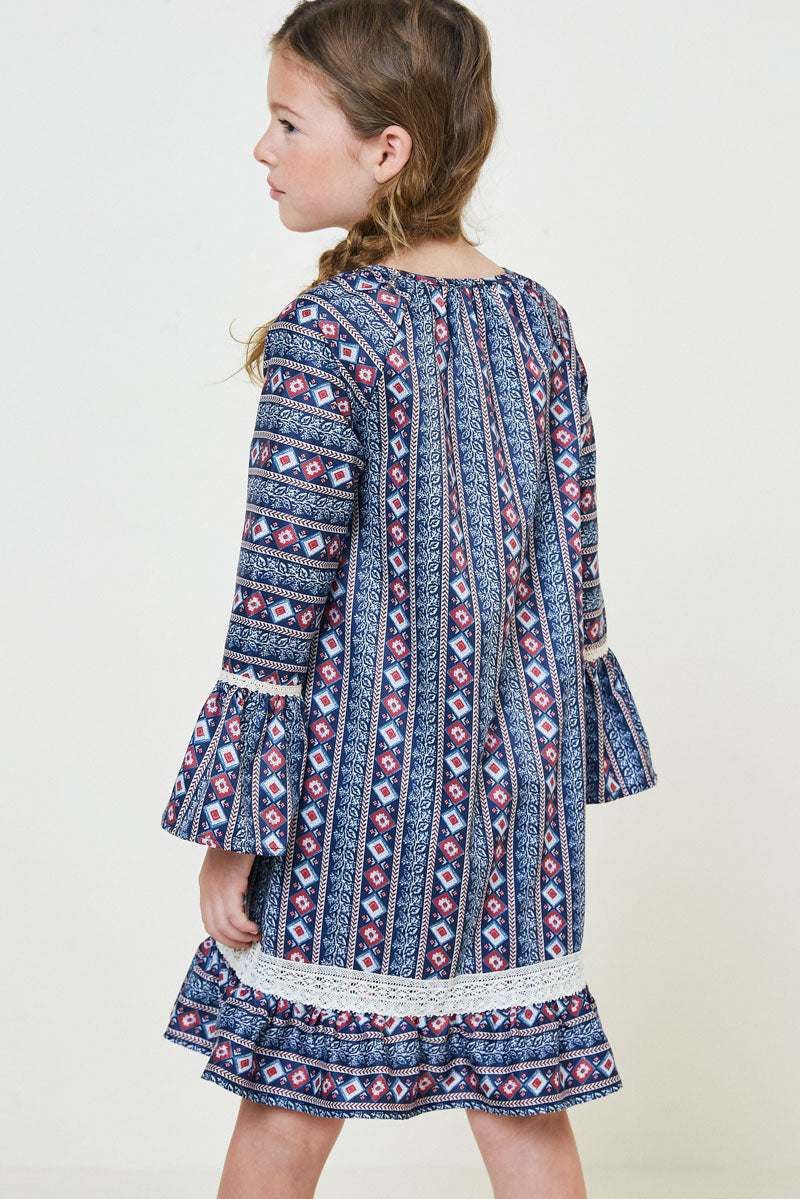Patterned Bell Sleeve Dress