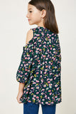 G4646-NAVY Floral Cold Shoulder Tunic Top Back