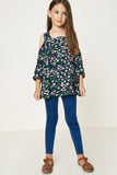 G4646-NAVY Floral Cold Shoulder Tunic Top Full Body
