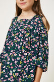 G4646-NAVY Floral Cold Shoulder Tunic Top Side