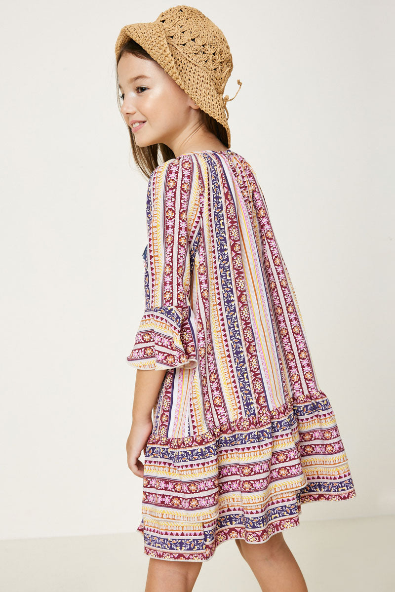 Patterned Tassel-Tie Peasant Dress