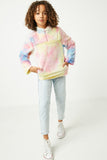 G4656-PINK MULTI Tie Dye Fleece Zip Up Sweater Alternate Angle