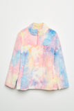 G4656-PINK MULTI Tie Dye Fleece Zip Up Sweater Flatlay Front