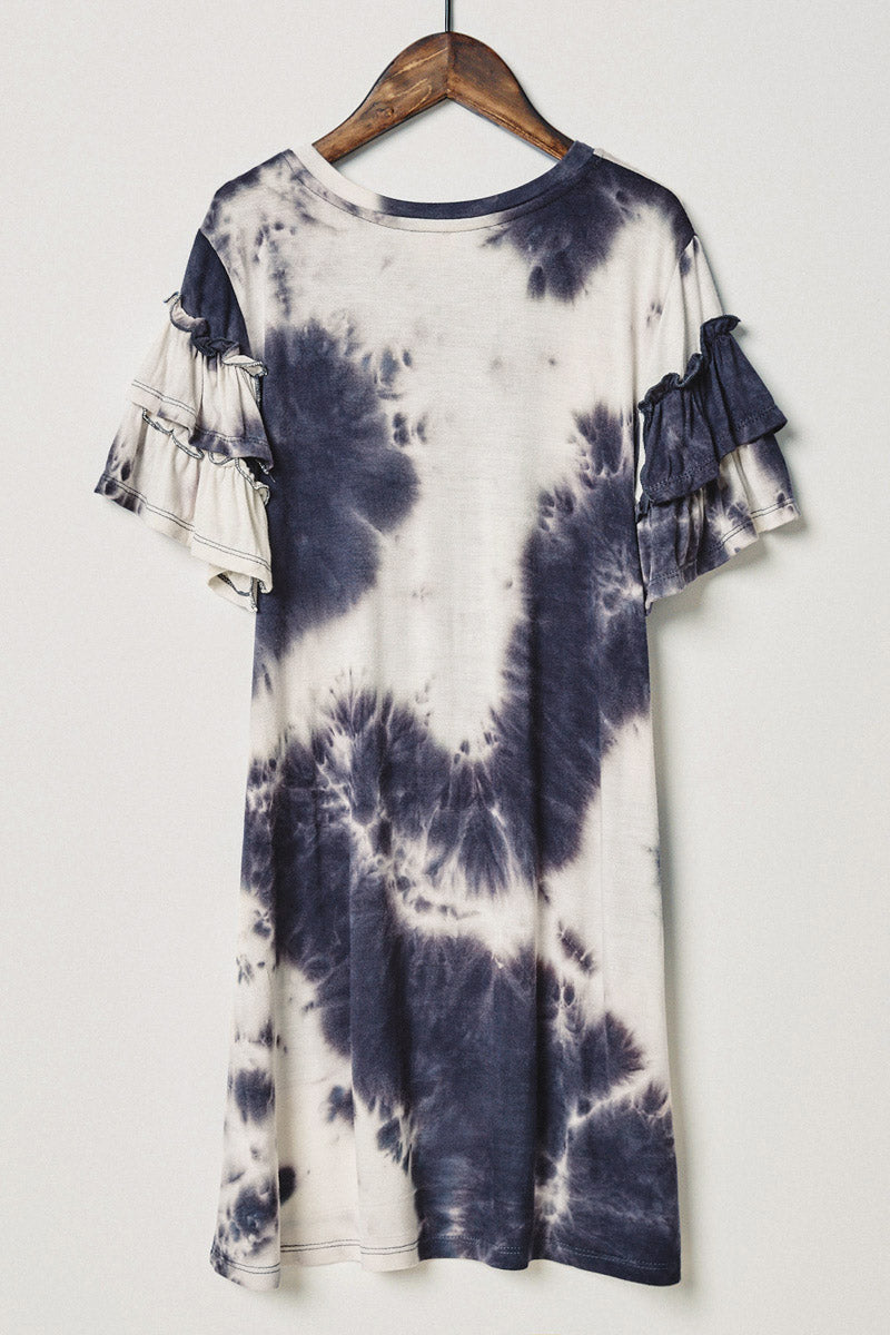 Ruffle Tie Dye Mini Shirt Dress