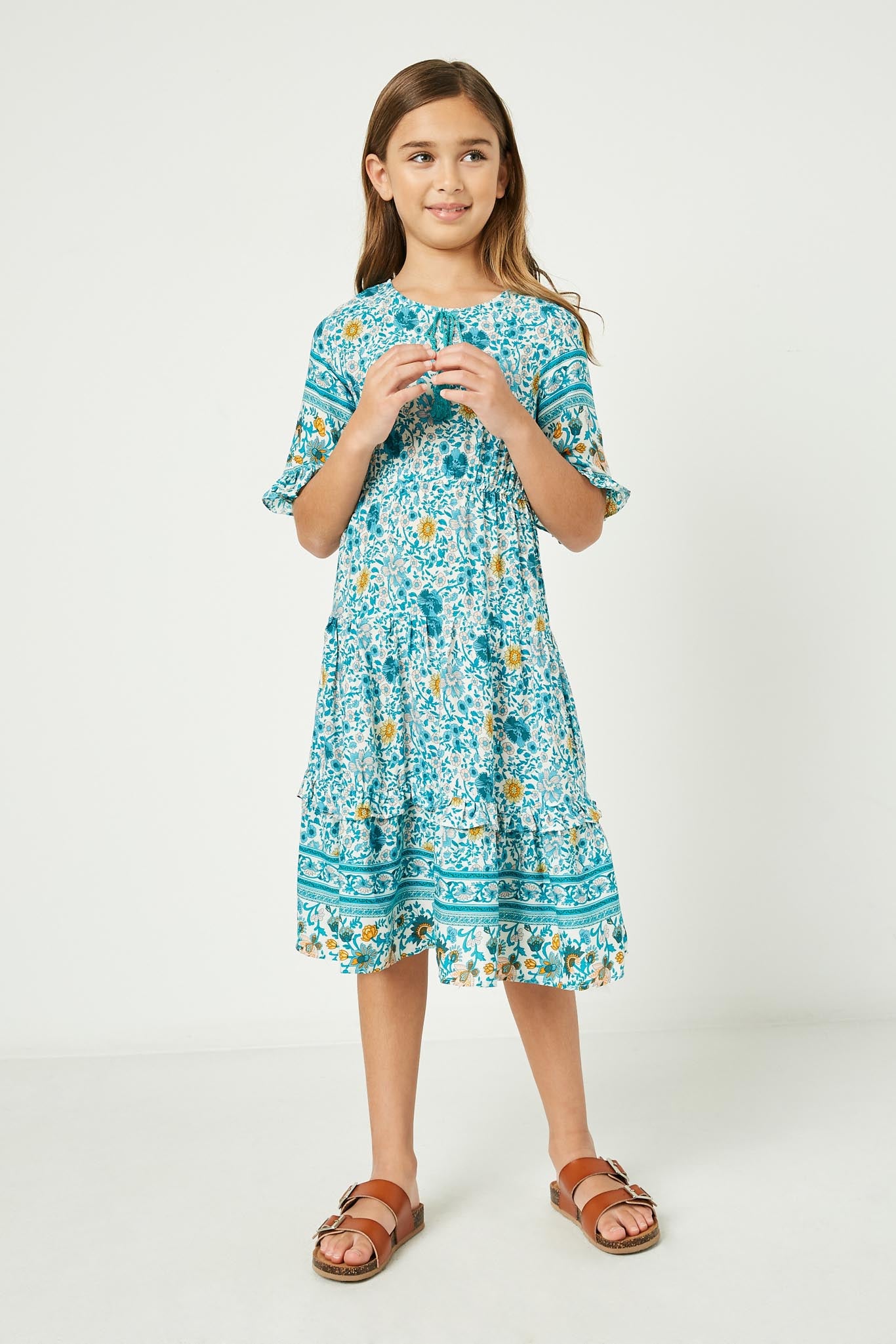 Printed Bell Sleeve Midi Dress