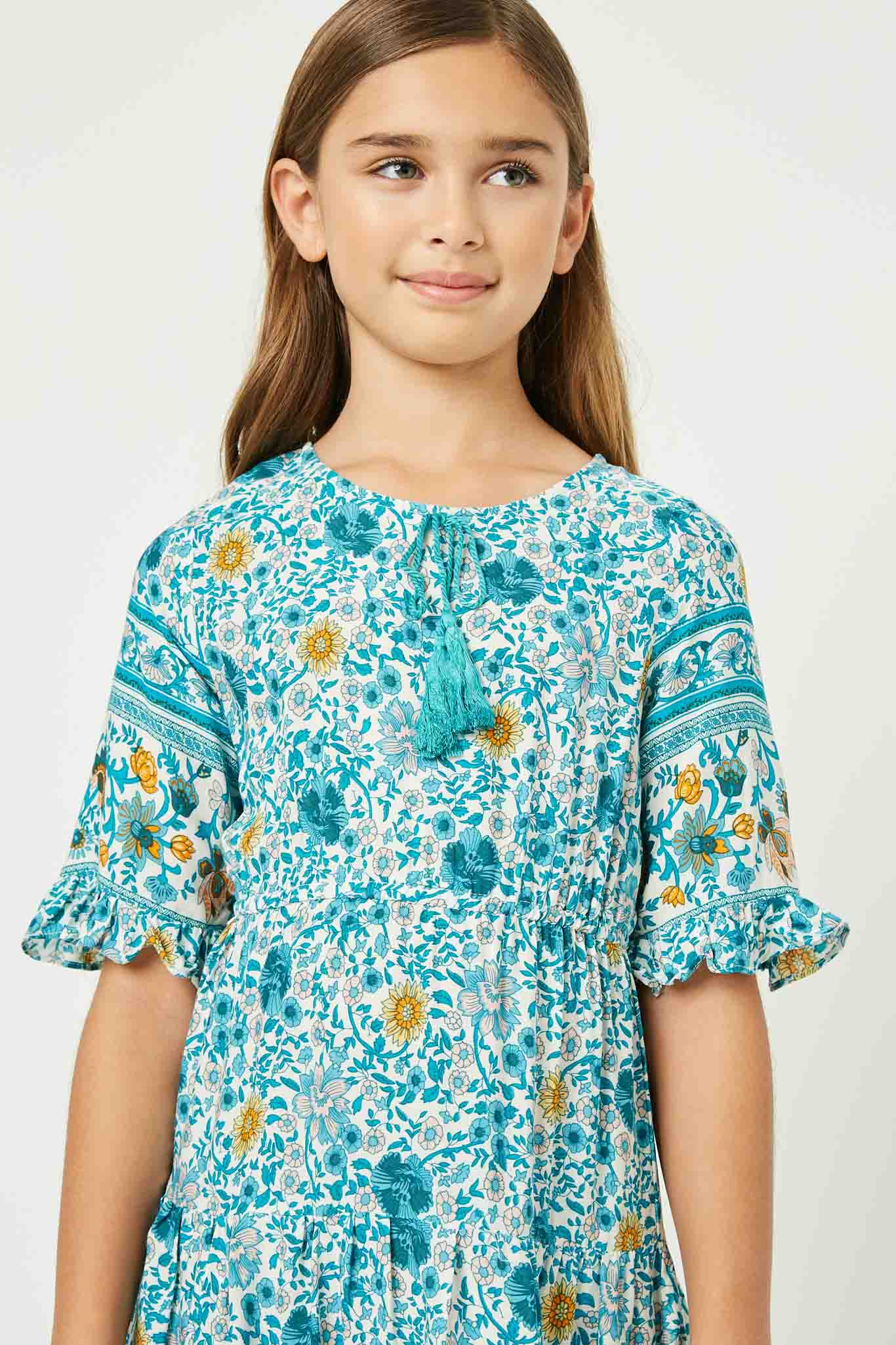 Printed Bell Sleeve Midi Dress