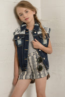 G5018 Denim Woven Print Shorts Front