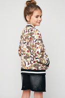 G5027 Cream Girls Printed Bomber Jacket Full Body