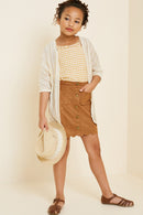 G5031-CAMEL Scallop Hem Faux Suede Skirt Front Detail