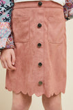 G5031-DUSTY PINK Scallop Hem Faux Suede Skirt Front