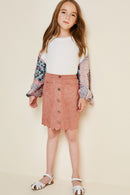 G5031-DUSTY PINK Scallop Hem Faux Suede Skirt Front Detail