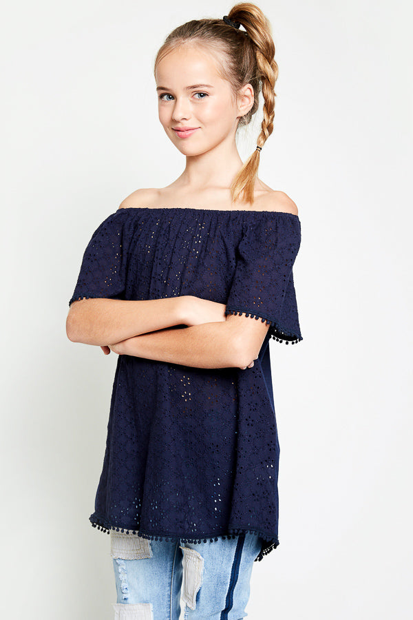 Eyelet Off The Shoulder Top
