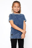 G5044 Denim Girls Acid Washed Distressed Tee Front