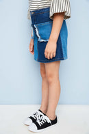 G5077 DENIM Two Tone Denim Skirt Alternate Angle