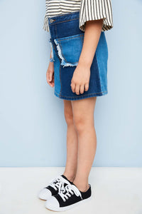 G5077 DENIM Two Tone Denim Skirt Alternate Angle
