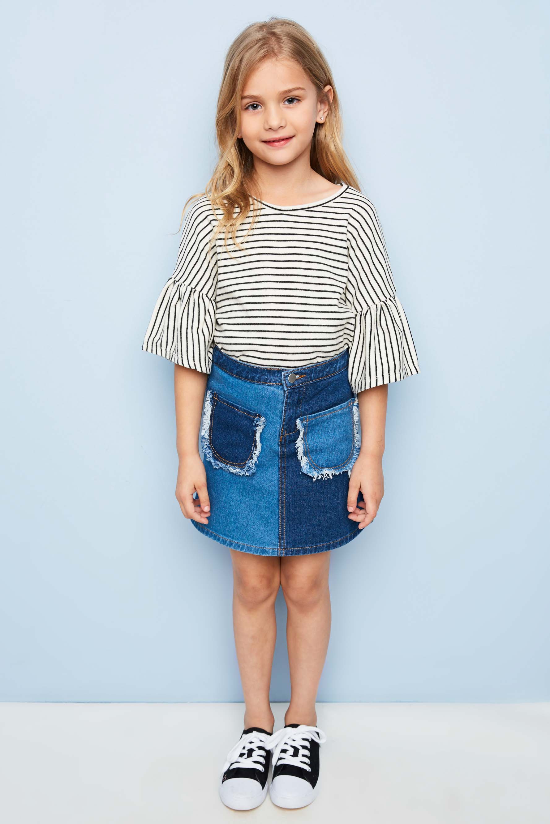 G5077 DENIM Two Tone Denim Skirt Alternate Angle
