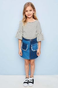 G5077 DENIM Two Tone Denim Skirt Alternate Angle