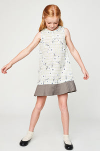 G5085 TAUPE Floral Pleated Hem Mini Dress Full Body