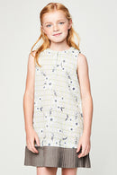 G5085 TAUPE Floral Pleated Hem Mini Dress Alternate Angle