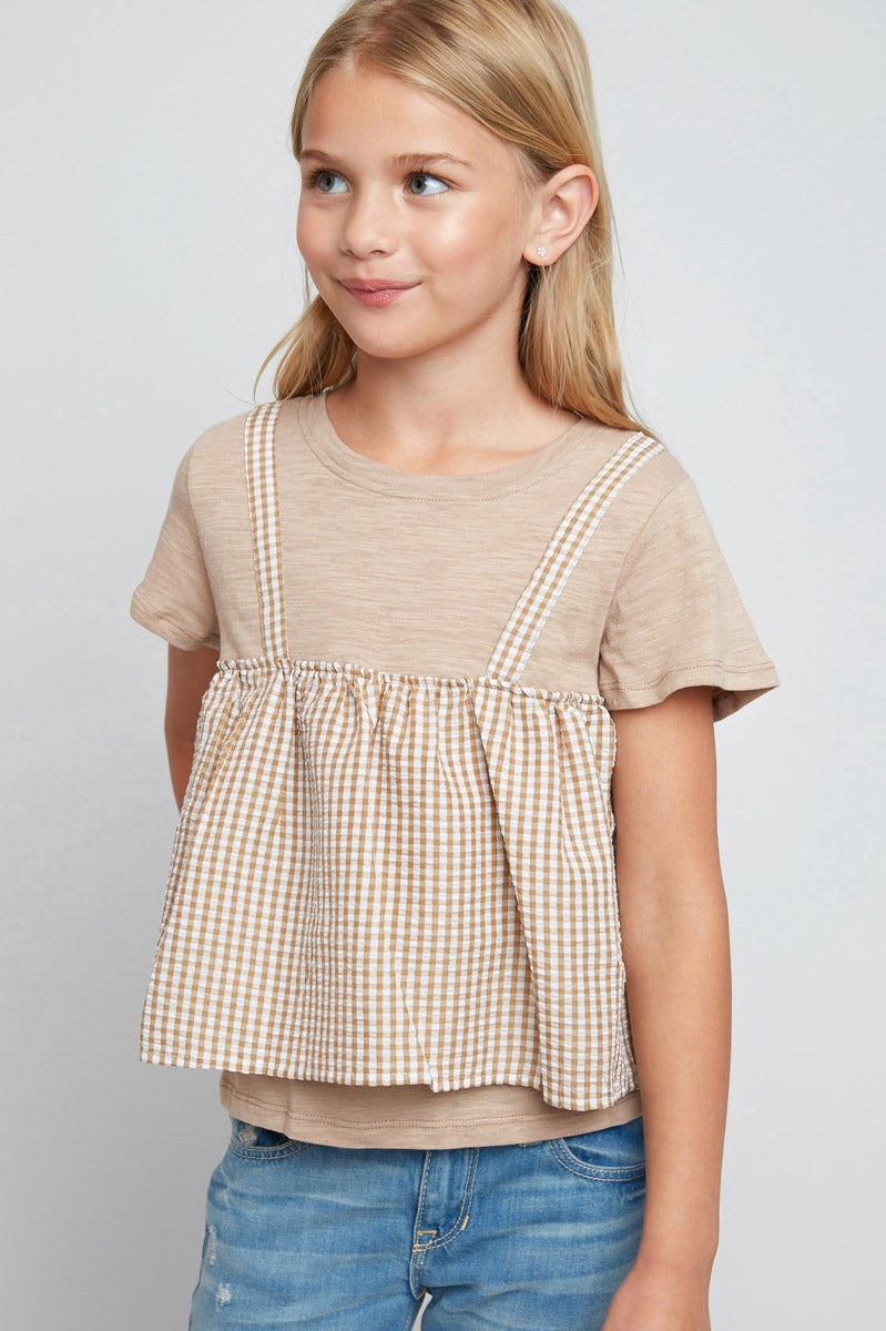 G5087 Taupe Main Girls Layered T-Shirt Front