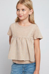 G5087 Taupe Main Girls Layered T-Shirt Front